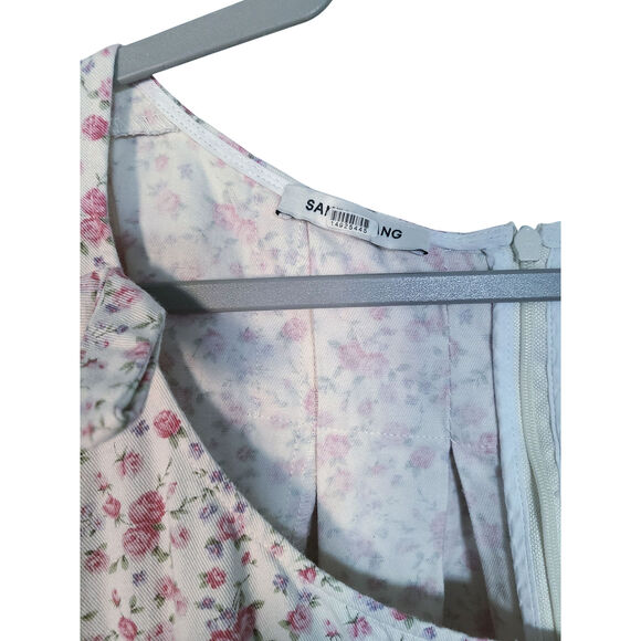 Sandy Liang Hugo Dress Pink/Purple Floral Puff Sleeve Size 6 - Picture 6 of 9